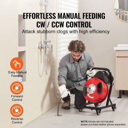 Viemärinavauskone 50 jalan puoli tuuman teräskaapelilla pyörillä 4 leikkuupäätä 2–4 tuuman putkille