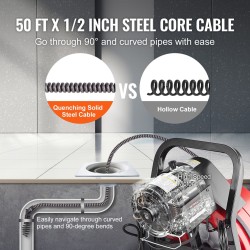 Viemärinavauskone 50 jalan puoli tuuman teräskaapelilla pyörillä 4 leikkuupäätä 2–4 tuuman putkille