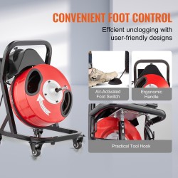 Viemärinavauskone 50 jalan puoli tuuman teräskaapelilla pyörillä 4 leikkuupäätä 2–4 tuuman putkille