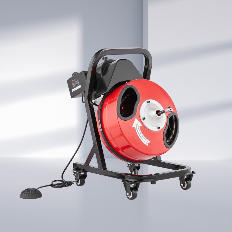 Viemärinavauskone 50 jalan puoli tuuman teräskaapelilla pyörillä 4 leikkuupäätä 2–4 tuuman putkille