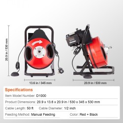 Viemärinavauskone 50 jalan puolituuman teräsvaijerilla 4 leikkurilla 2–4 tuuman putkiin