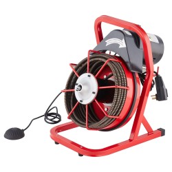 Sähkökäyttöinen viemärinavauskone viidenkymmenen jalan puolituuman teräskaapelilla 2–4 tuuman putkille