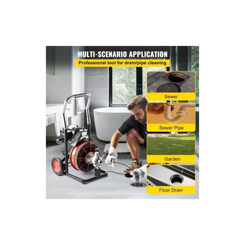 Sähköinen viemärinavauskone 15 m 13 mm kaapelilla 370 wattia 25–100 mm putkille