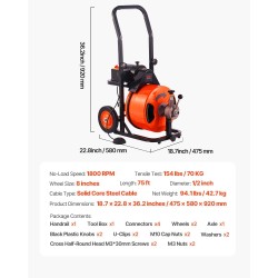 Sähkökäyttöinen viemärinavauskone 75 jalan puolituuman kaapelilla automaattisella syötöllä