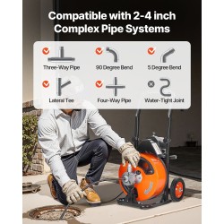 Sähköinen viemärinpuhdistuskone 100 jalan 3/8 tuuman kaapelilla automaattisella syötöllä