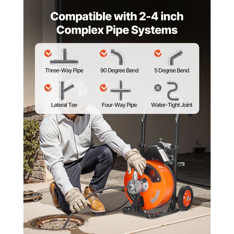 Sähköinen viemärinpuhdistuskone 100 jalan 3/8 tuuman kaapelilla automaattisella syötöllä