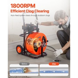 Sähkökäyttöinen viemärinpuhdistuskone kiinteäsydäminen kaapeli 30,5 metriä 19 millimetriä automaattinen syöttö jalkakytkin