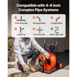 Sähkökäyttöinen viemärinpuhdistuskone kiinteäsydäminen kaapeli 30,5 metriä 19 millimetriä automaattinen syöttö jalkakytkin