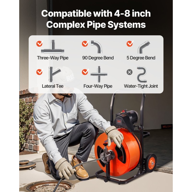 Sähkökäyttöinen viemärinpuhdistuskone kiinteäsydäminen kaapeli 30,5 metriä 19 millimetriä automaattinen syöttö jalkakytkin