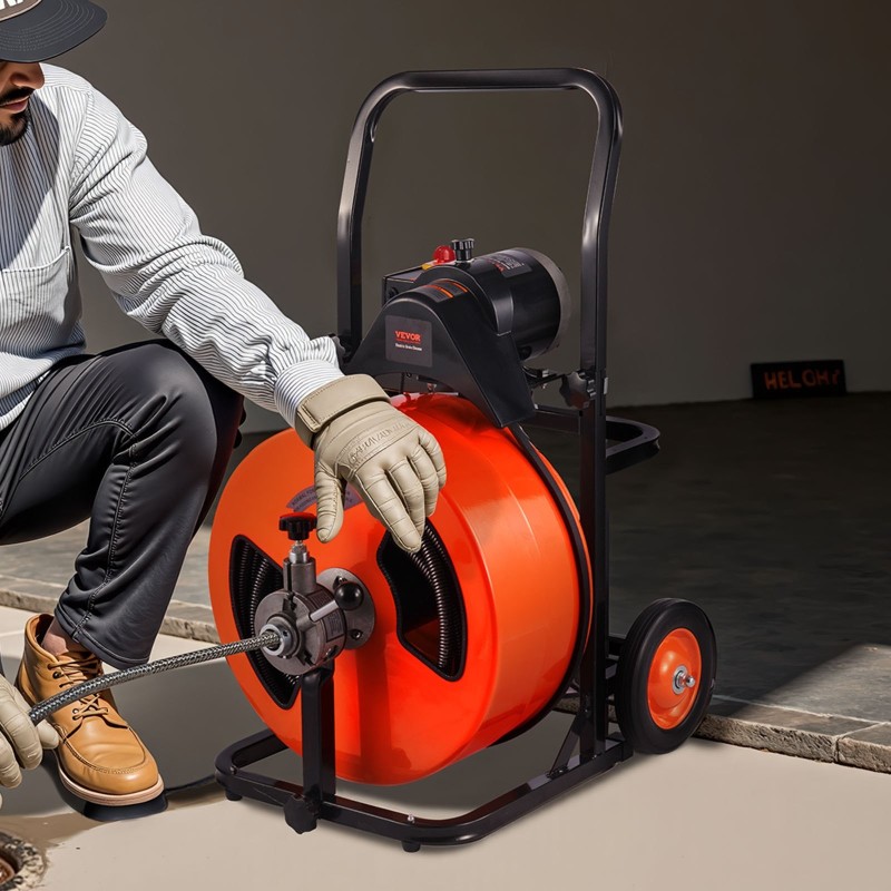 Sähkökäyttöinen viemärinpuhdistuskone kiinteäsydäminen kaapeli 30,5 metriä 19 millimetriä automaattinen syöttö jalkakytkin