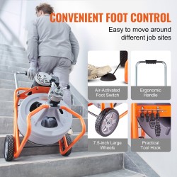 Sähköinen viemärinavauskone muovirummulla 100 jalan 1/2-tuumainen kaapeli 2–4 tuuman putkille