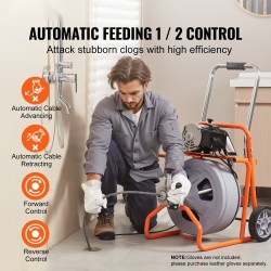 Sähköinen viemärinavauskone 22,8 m 1/2-tuumaisella teräskaapelilla 2–4 tuuman putkille