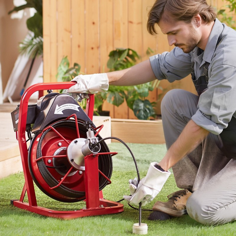 Sähköinen viemärinkone 50-jalan 3/8-tuuman teräskaapeli automaattisyöttö 4 vaihdettavaa leikkuupäätä