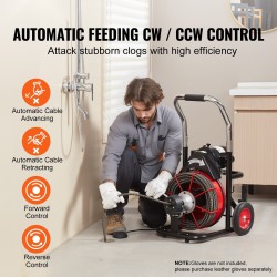 Sähkökäyttöinen viemärinavauskone 100 jalan puolituuman teräskaapelilla 2–4 tuuman putkille automaattisella syötöllä