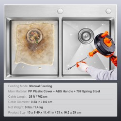 Viemärirassi 762 cm jousiteräskaapeli 0,6 cm halkaisija porakiinnitys suojaletku suojakäsineet