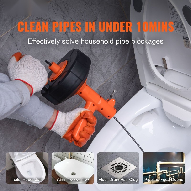 Viemärinavaaja jousiteräskaapelilla 762 cm automaattisyöttö porakonekäyttö suojaletku hanskat