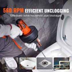 Viemärinpuhdistaja johdoton 12 V akku 8 m kaapeli 19–50 mm putkille