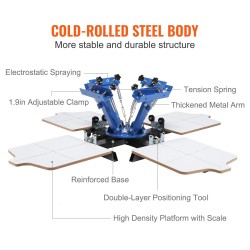 Silkkipainokone kylmävalssattu teräsrunko 4-värinen 4-asemainen 360° kääntyvä 54x45 cm paletti