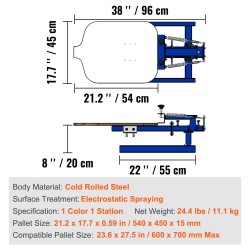 Silkkipainokone teräsrunko 54 x 45 cm 1 väri 1 asema