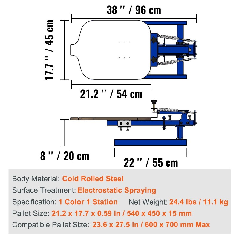 Silkkipainokone teräsrunko 54 x 45 cm 1 väri 1 asema