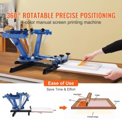 Silkkipainokone 4 väriä 1 asema 360 astetta kääntyvä paletti 54x45 cm