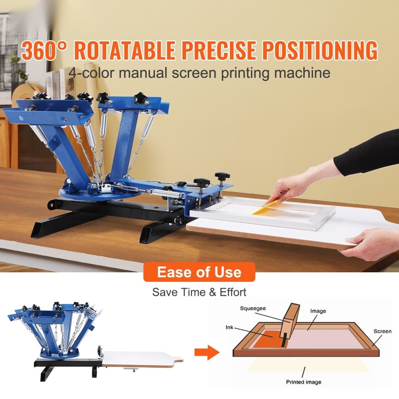 Silkkipainokone 4 väriä 1 asema 360 astetta kääntyvä paletti 54x45 cm