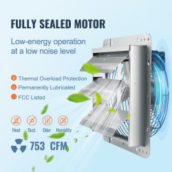 Seinään asennettava alumiiniseos ja sinkitty teräs poistopuhallin säleiköllä 325 mm kasvihuoneisiin