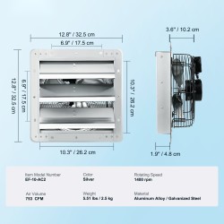 Seinään asennettava alumiiniseos ja sinkitty teräs poistopuhallin säleiköllä 325 mm kasvihuoneisiin