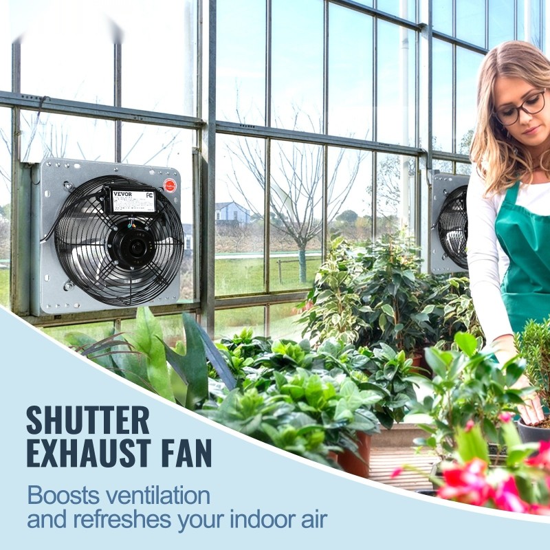 Poistoilmapuhallin seinäasennettava alumiiniseos sinkitty teräsrunko 406 millimetriä kasvihuoneisiin ja autotalleihin