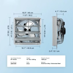 Poistoilmapuhallin seinäasennettava alumiiniseos sinkitty teräsrunko 406 millimetriä kasvihuoneisiin ja autotalleihin