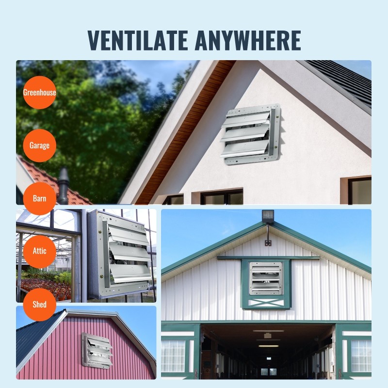 Seinäasennettava suljinsiipinen poistopuhallin alumiiniseos ja sinkitty teräs 435x435x190 mm 1400 RPM