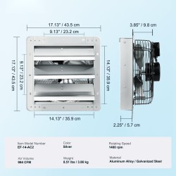 Seinäasennettava suljinsiipinen poistopuhallin alumiiniseos ja sinkitty teräs 435x435x190 mm 1400 RPM
