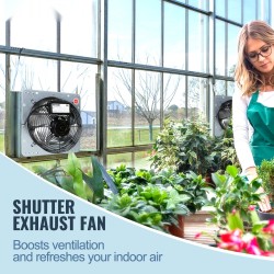 Seinään asennettava poistoilmapuhallin alumiiniseos 305 mm vaihtovirtamoottorilla säleikköluukuilla kasvihuoneisiin