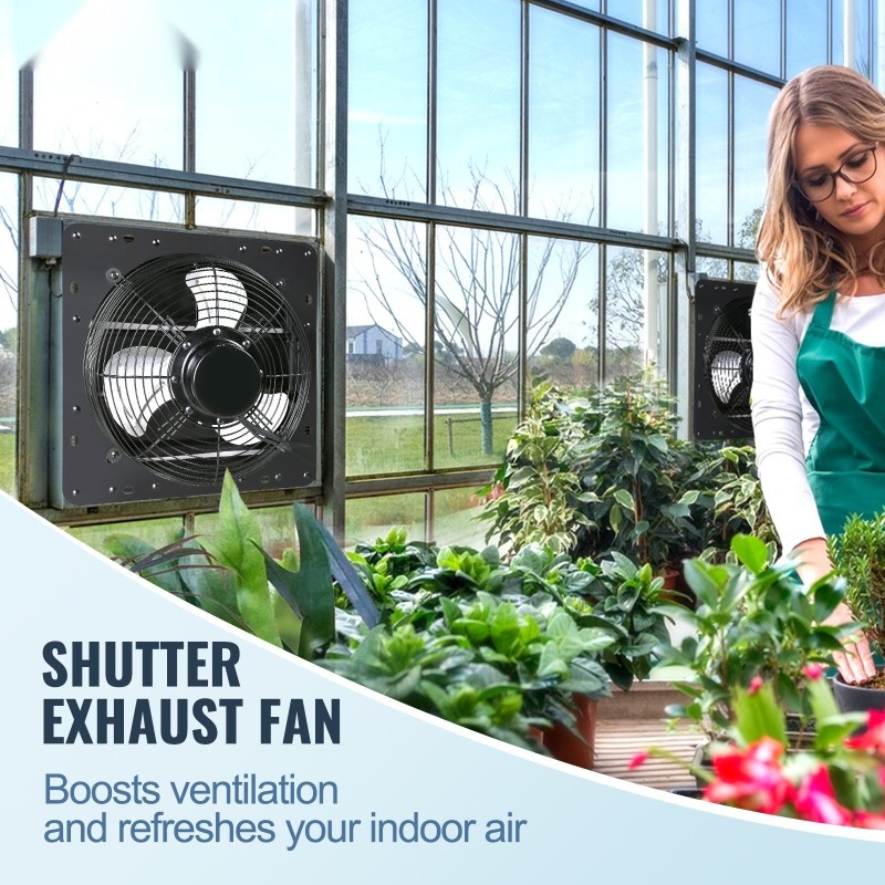 Poistoilmapuhallin 406 mm seinäasennettava portaaton nopeudensäätö lämpötila ja kosteussäädin kasvihuoneisiin