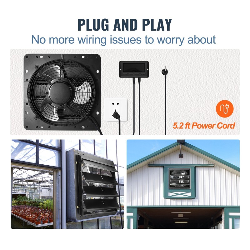Poistoilmapuhallin 406 mm seinäasennettava portaaton nopeudensäätö lämpötila ja kosteussäädin kasvihuoneisiin