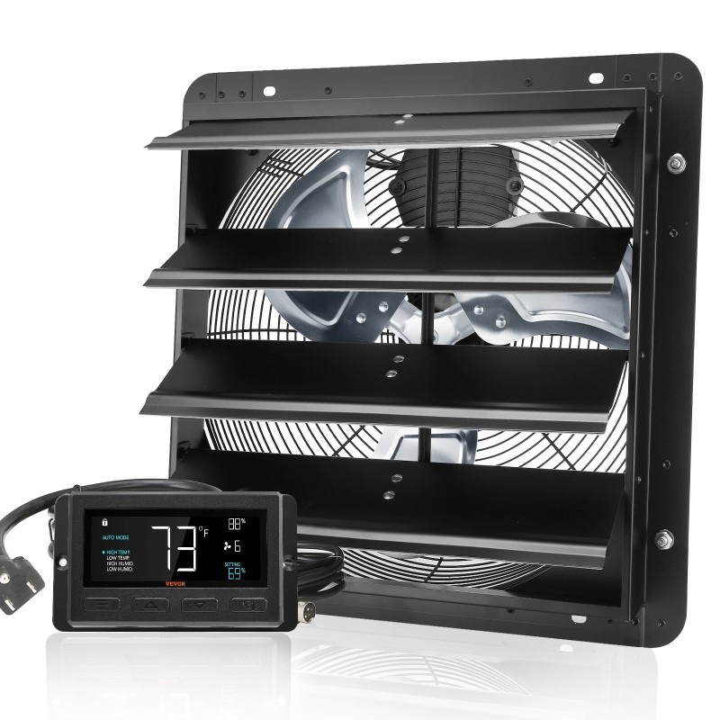 Poistoilmapuhallin 406 mm seinäasennettava portaaton nopeudensäätö lämpötila ja kosteussäädin kasvihuoneisiin