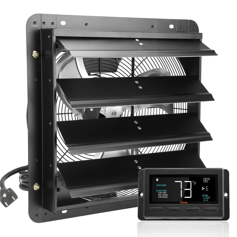 Poistoilmapuhallin 406 mm seinäasennettava portaaton nopeudensäätö lämpötila ja kosteussäädin kasvihuoneisiin