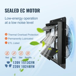 Seinäasennettava poistoilmapuhallin 356 mm EC-moottori 1024 CFM lämpötila ja kosteussäädin kasvihuoneisiin