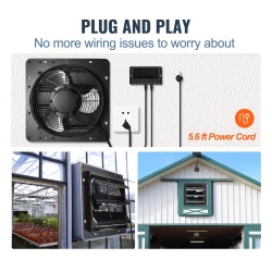 Seinäasennettava poistoilmapuhallin 356 mm EC-moottori 1024 CFM lämpötila ja kosteussäädin kasvihuoneisiin