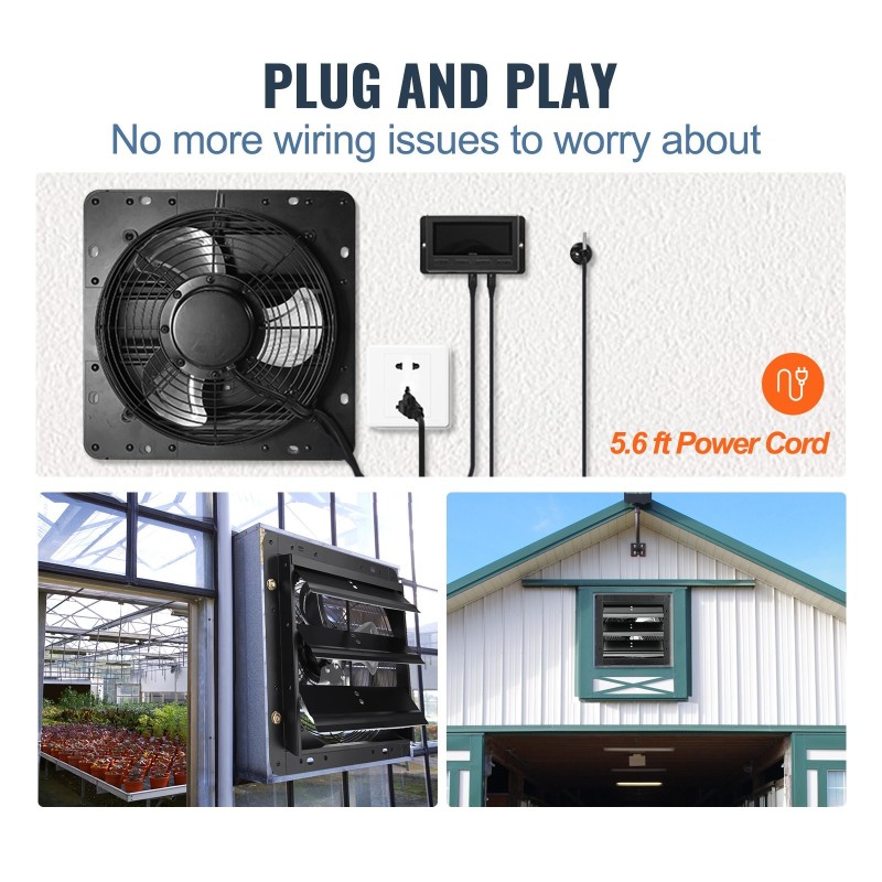 Seinäasennettava poistoilmapuhallin 356 mm EC-moottori 1024 CFM lämpötila ja kosteussäädin kasvihuoneisiin