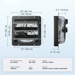 Seinäasenteinen sulkuluukkuinen poistopuhallin 305 mm EC-moottori lämpötila- ja kosteusohjain kasvihuoneisiin