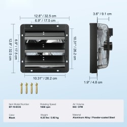 Poistoilmapuhallin 254 mm EC-moottori portaattomasti säädettävä nopeus lämpö ja kosteussäädin