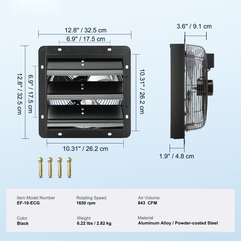 Poistoilmapuhallin 254 mm EC-moottori portaattomasti säädettävä nopeus lämpö ja kosteussäädin