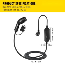 Kannettava sähköauton laturi Type 2 -liitin 2,3 kW 10A 6 m kaapeli