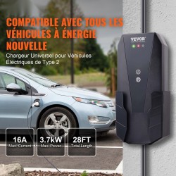 Siirrettävä Type 2 -sähköautonlaturi 16 A 8,6 m kaapeli IP66