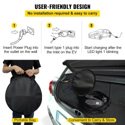 Kannettava Type 2 -sähköauton laturi 3 kW 13A 10 m kaapelilla