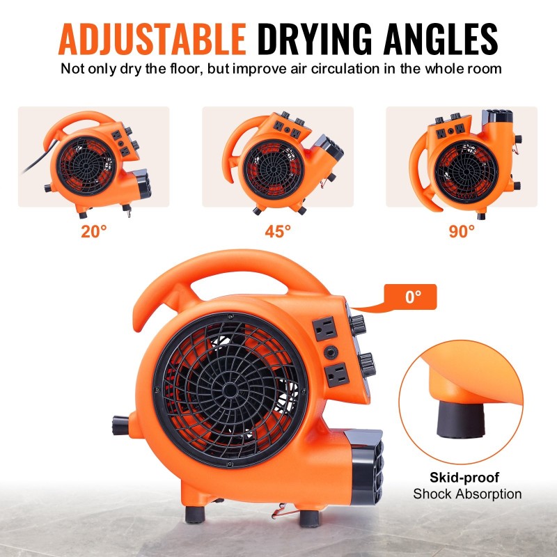 Lattiapuhallin kannettava muovinen kuivatukseen ja viilennykseen 3 nopeutta 4 kulmaa ajastin
