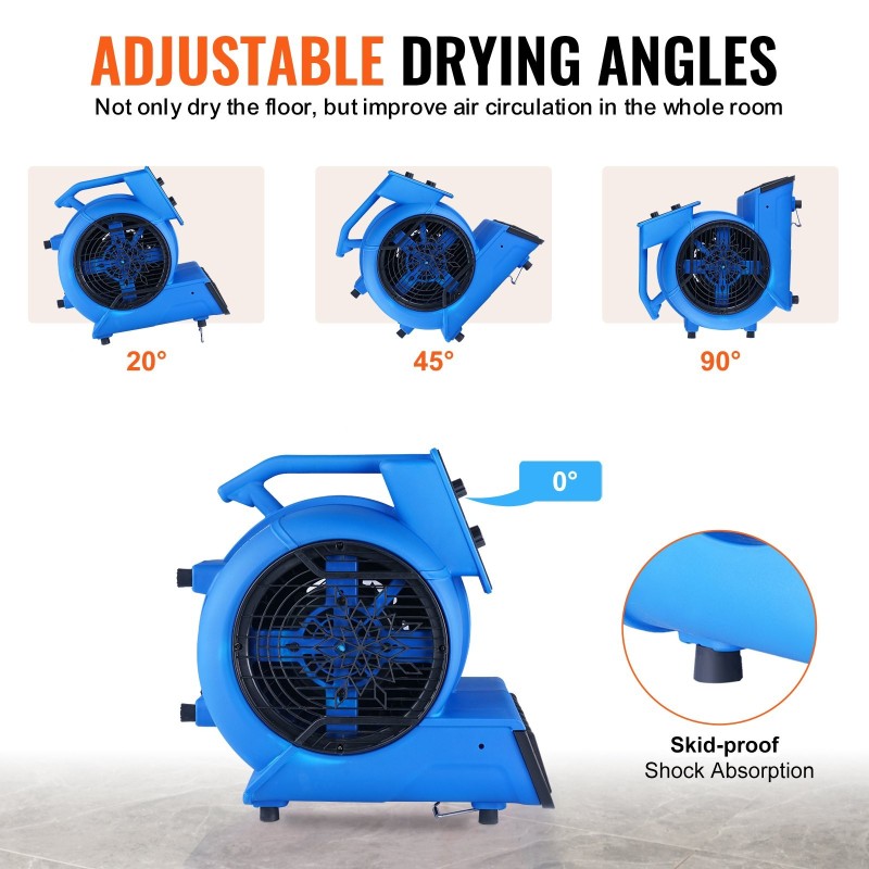 Lattiapuhallin polypropeeni 500W ilmavirta 2600 CFM 3-portainen 4-puhalluskulmaa kantokahvalla