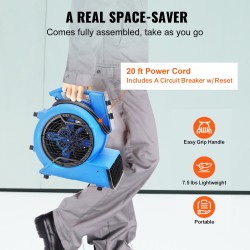 Lattiapuhallin polypropeeni 500W ilmavirta 2600 CFM 3-portainen 4-puhalluskulmaa kantokahvalla