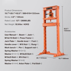 Lattiapuristin hydraulinen H-mallinen hiiliteräs 12 tonnin säädettävällä työpöydällä stanssilevyillä